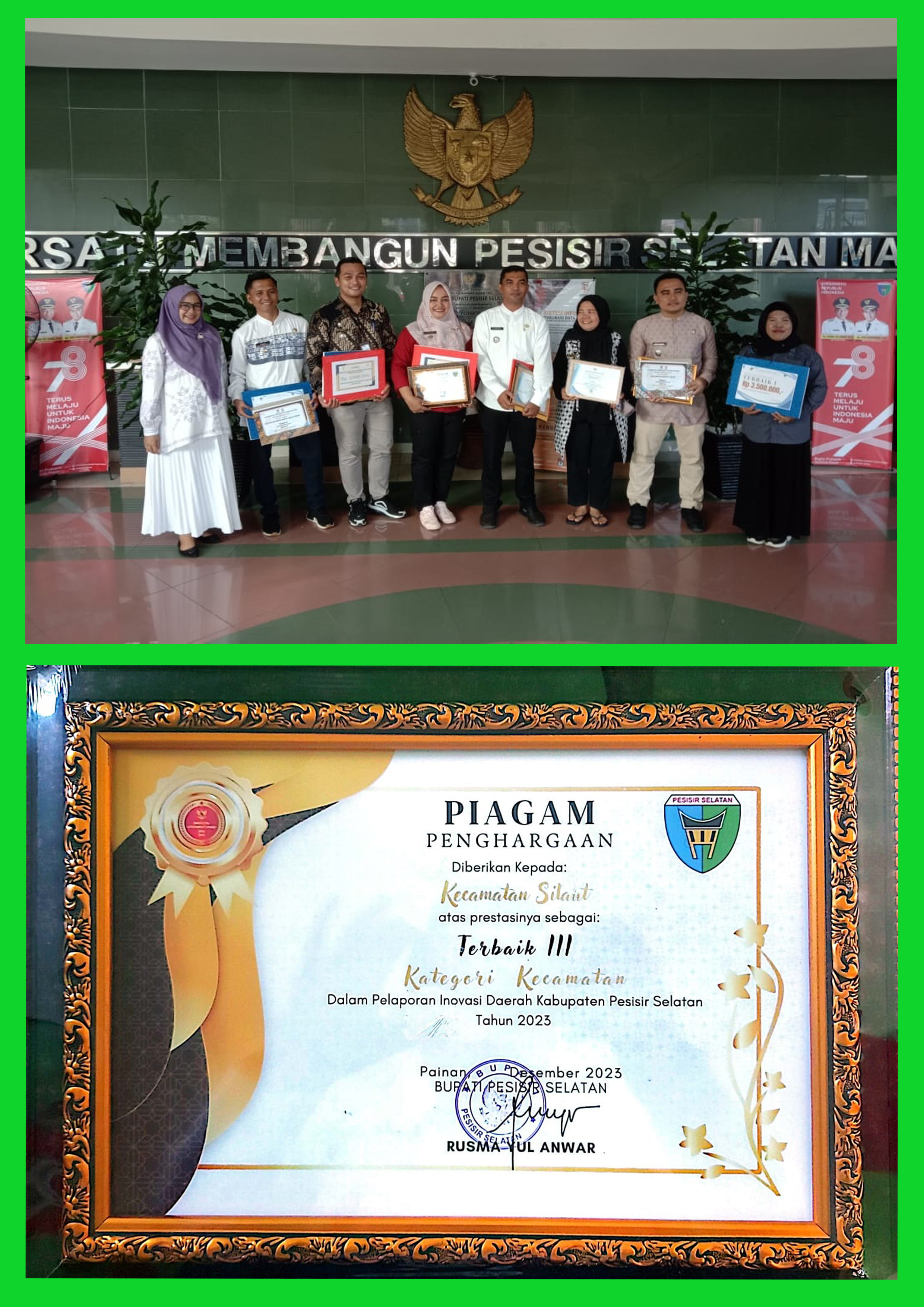 Kecamatan Silaut :Penghargaan Pelaporan  Inovasi daerah Kab. Pesisir Selatan Tingkat Kecamatan 2023